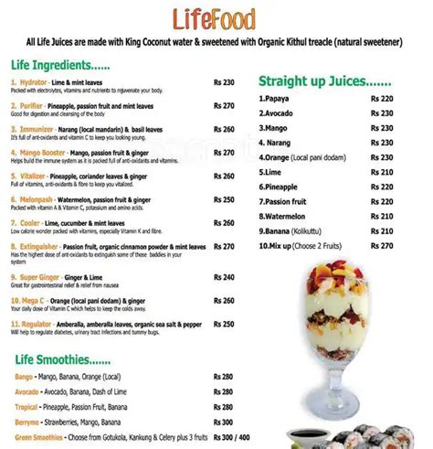 Life Food Menu Menu For Life Food Cinnamon Gardens Colombo 07