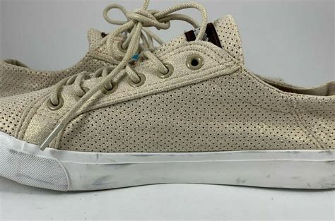 Lamo Vita Beige Gold Shimmer Lace Up Oxford Sneaker Shoes Canvas Size 9