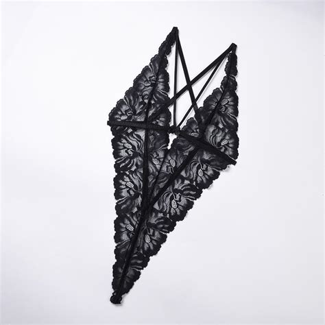 Women Black Cross Strap Backless Sexy Lingerie Adult Deep V Neck One Piece Teddy Sexy Lace