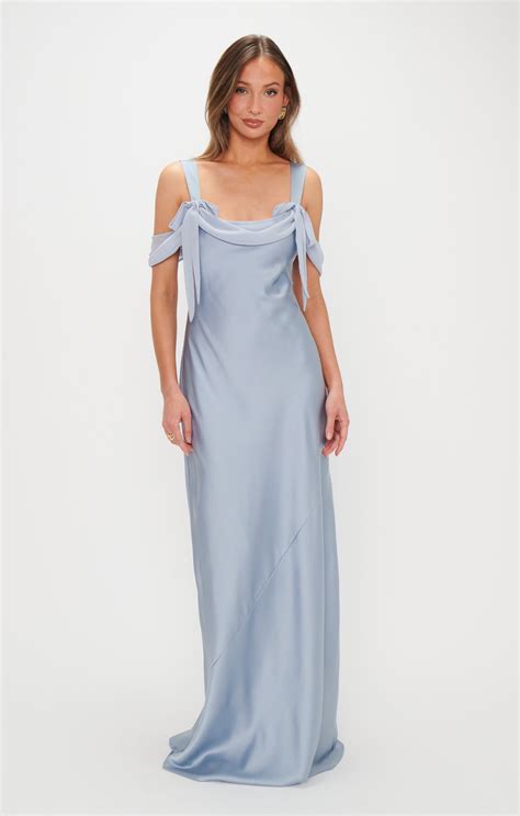 Bella Maxi Dress ~ Steel Blue Luxe Satin – Mumu