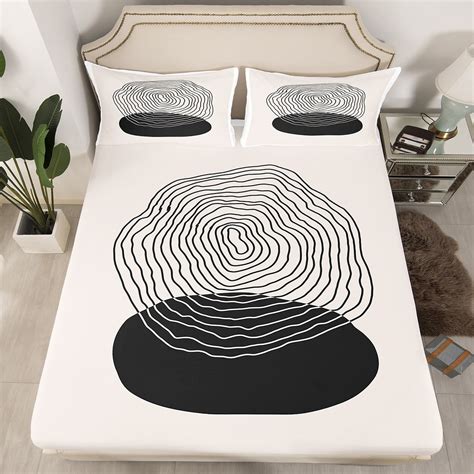 YST Modern Mid Century Full Fitted Sheet Black Grey Sheets, Abstract ...