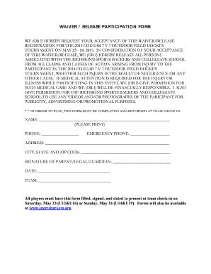 Fillable Online Waiver Release Participation Form We Or I Hereby