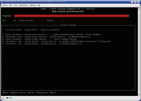 CUnit Screenshot - Curses Interface