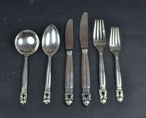 Georg Jensen Sterling Silver Acorn 12 Place Setting Service Flatware