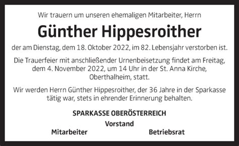 Traueranzeigen Von G Nther Hippesroither Wirtrauern At