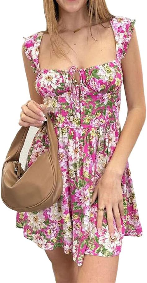 Linyooli Women Floral Embroidery Mini Dress Sexy Sleeveless Cut Out Vintage Short Dress Flowy