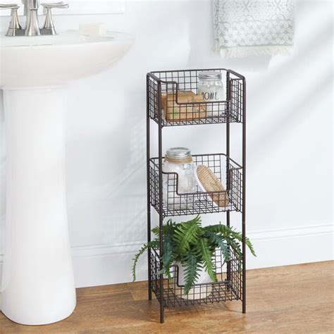 Mdesign Vertical Standing Bathroom Shelving Unit Tower With 3 Baskets