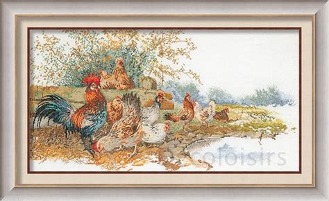 Thea Gouverneur Kit Broderie Point De Croix Compt Poules Chickens