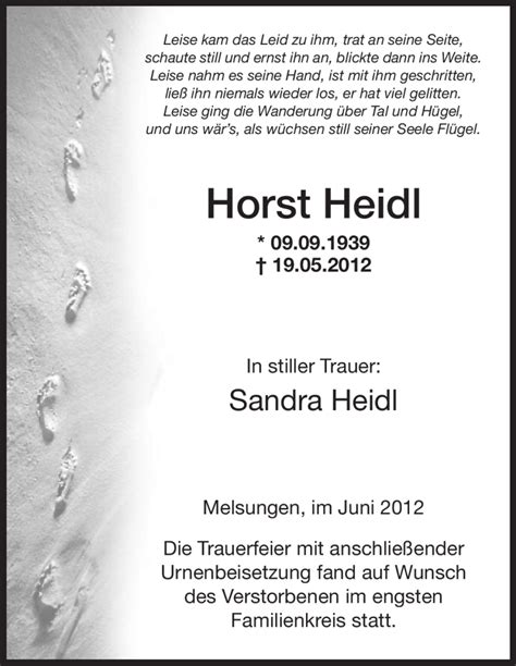 Trauer Und Todesanzeigen Von Horst Heidl Trauer De