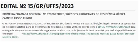 Acesse a primeira chamada do edital nº 928 GR UFFS 2022 dos Programas