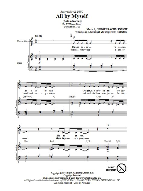 Il Divo All By Myself Sheet Music Pdf Notes Chords Pop Score Ttbb