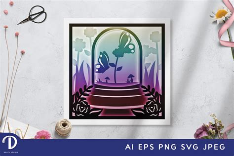 Butterfly Inside a Glass Dome 3D Shadow Box - Butterfly SVG - Drizy Studio