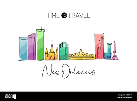 One Single Line Drawing Of New Orleans City Skyline Louisiana