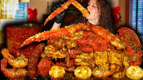 King Crab Seafood Boil Mukbang Seafood Mukbang Deshelled Lobster