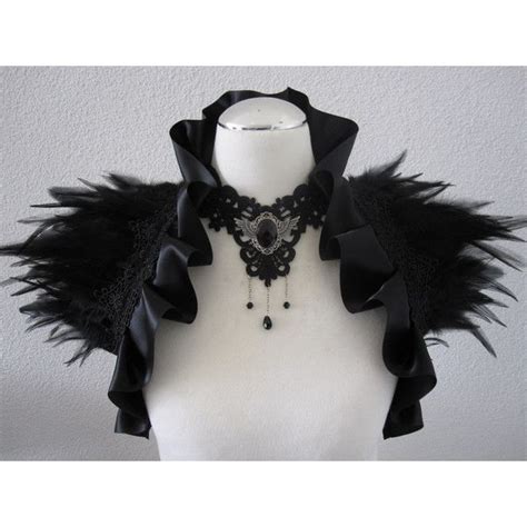 Satin Feather Stole Wrap Shrug Capelet Collar Black Gothic Burlesque