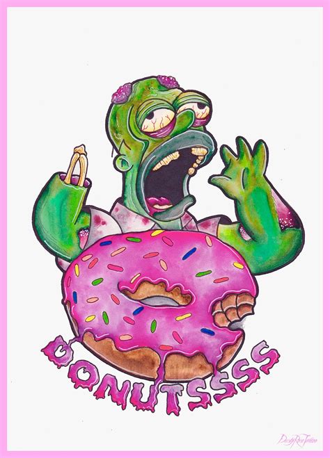 Homer Simpson Zombie Donut Art Print, the Simpsons, Donuts, Zombie Art, Horror Art, Gifts Under ...