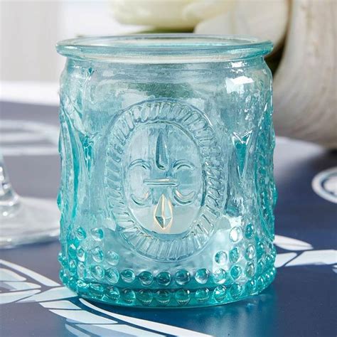 Vintage Blue Glass Tea Light Holder Set Of 8