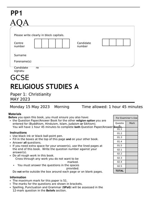 AQA GCSE RELIGIOUS STUDIES A Paper 1 MAY 2023 FINAL QUESTION PAPER