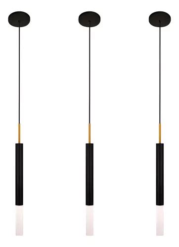 Kit 3 Pendentes Teto Luminária Tubo Difusor Preto Dourado MercadoLivre