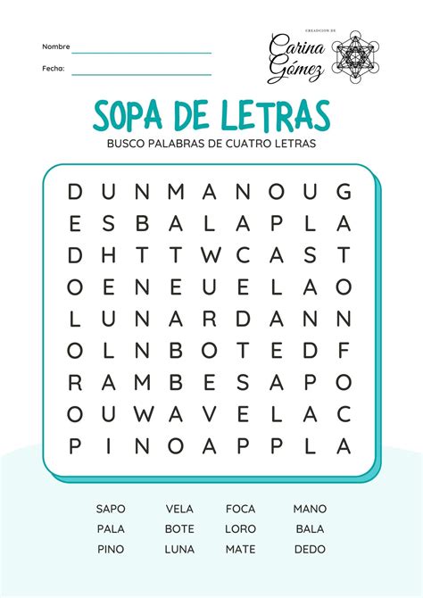 sopa de palabras de 4 letras Enseñanza de las letras Palabras con m