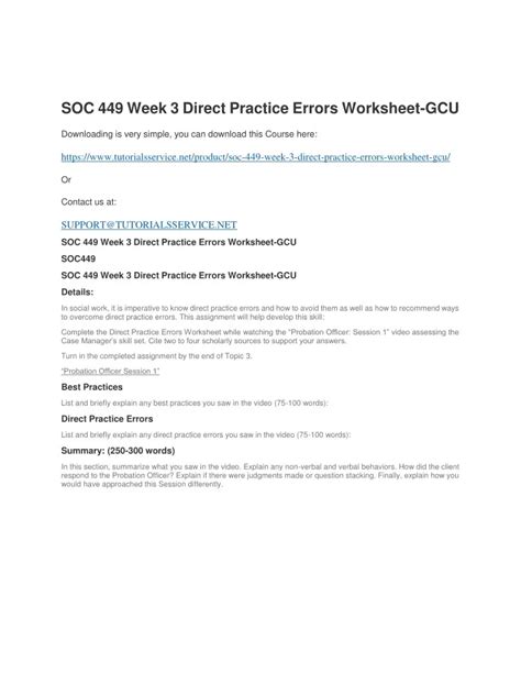 PPT SOC 449 WEEK 3 DIRECT PRACTICE ERRORS WORKSHEET GCU PowerPoint