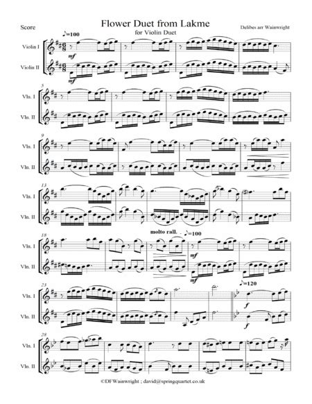 Flower Duet From Lakme By Delibes Arranged For Two Violins Arr David F Wainwright By Leo