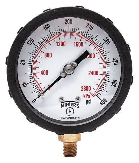 WINTERS WINTERS INSTRUMENTS Pressure Gauge: Red, 0 to 400 psi, 4 in ...