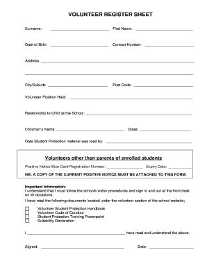 Fillable Online Allsaints Qld Edu School Volunteer Register Sheet