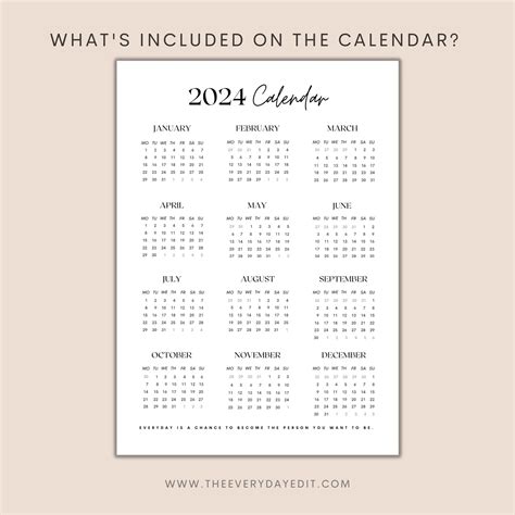 2024 Year At A Glance 2024 Calendar Printable Minimalist Calendar