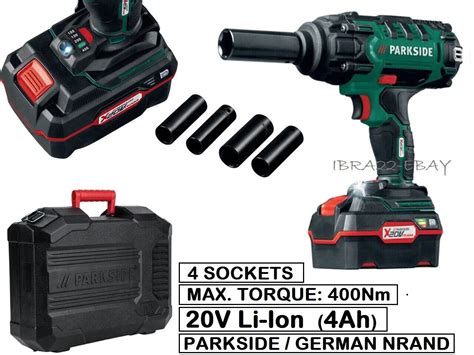 Parkside 20V 4Ah Cordless 1 2 400Nm Impact Wrench Kit Socket Set