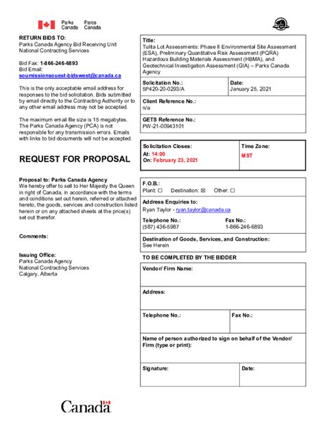 Fillable Online REQUEST FOR PROPOSAL Canadabuys Canada Ca Fax Email