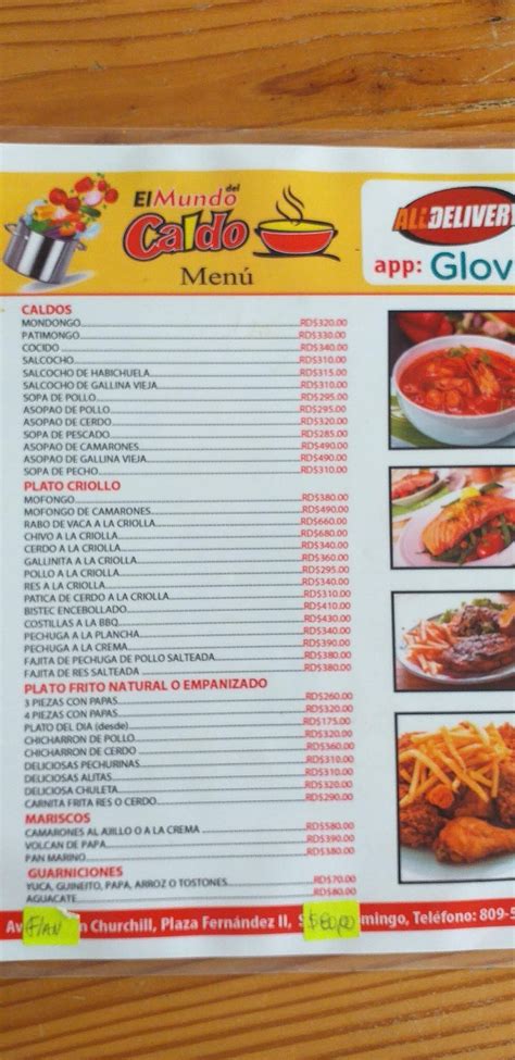 Carta Del Restaurante El Mundo Del Caldo Santo Domingo Av Winston