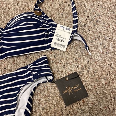 Marshalls Swim Navy With White Stripes Bikini Set Never Worn From