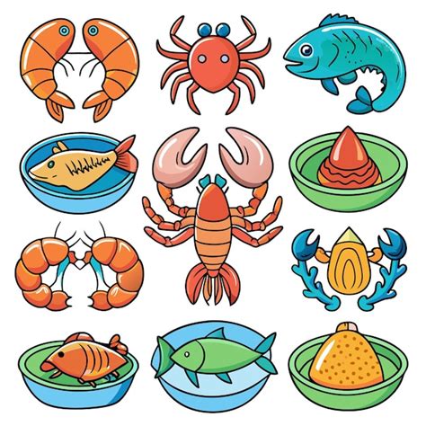 Premium Vector Seafood Icon Set