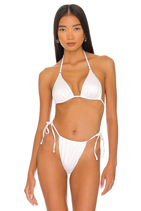 Good American Foiled Tiny Ties Triangle Bikini Top In Metallic White Revolve
