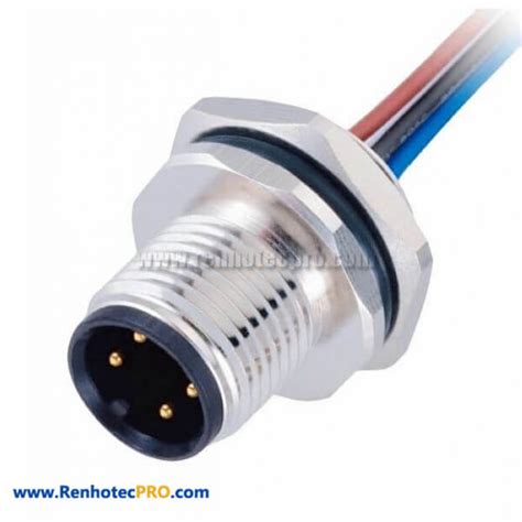 M12 Ethernet Cable Connector Straight 4Pin Wiring Panel Rear Mounting With Electronic Wires 1M ...