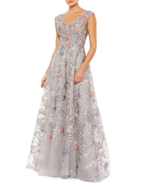 Mac Duggal Embellished Floral Cap Sleeve Gown In Neutral Modesens