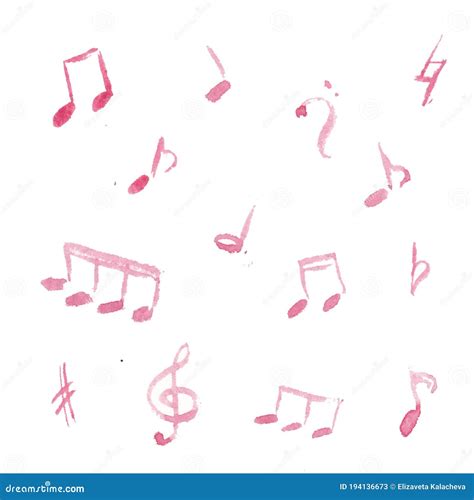 Seamless Pink Music Notes Pattern Musical Watercolor Background Stock