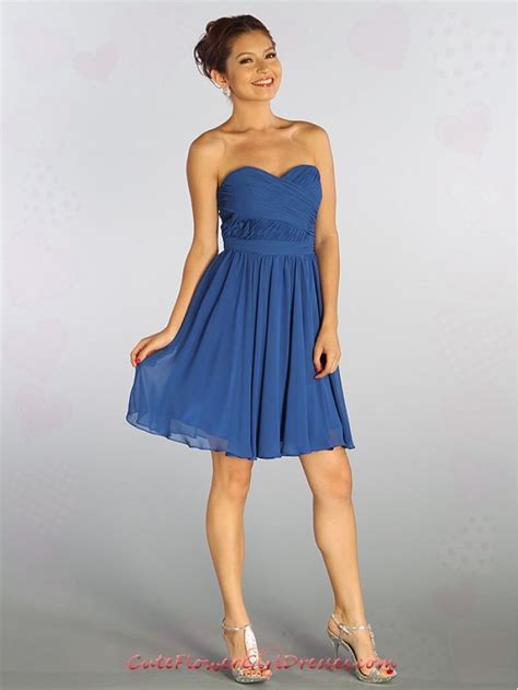 Royal Blue Strapless Chiffon Short Dress With Ruched Bodice Chiffon Dress Short Dresses