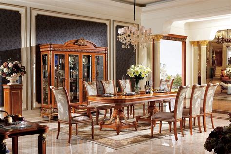 0062 1 Italian Solid Wood Luxury Antique Long Dining Table Set