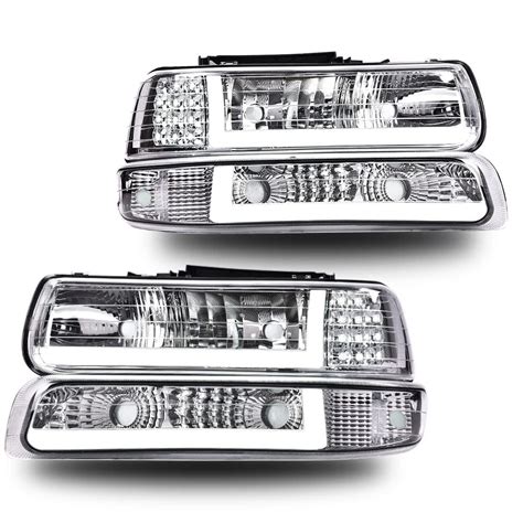 G Plus Led Drl Headlights Compatible With 1999 2006 Silverado Suburban Bumper Headlamp Clear