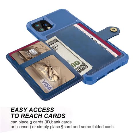 iPhone 11 Pro Max Bumper Armor Rugged Shockproof Wallet Case Blue