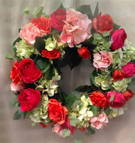 Hydrangea Rose Wreath Spring Wreath Summer Wreath Pink Rose Etsy