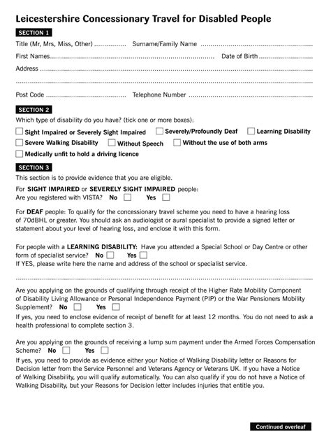 Fillable Online Concessionary Travel Application Form Leicestershire