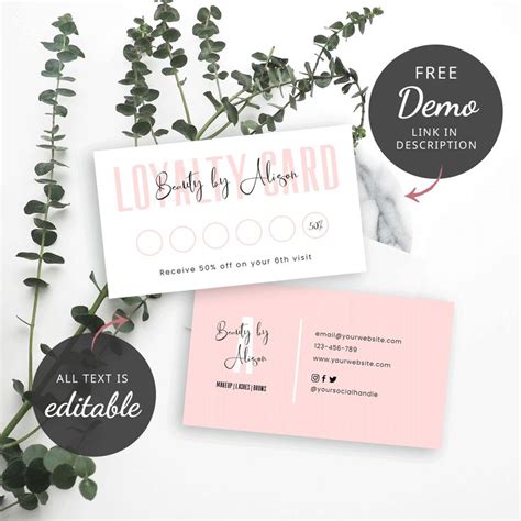 Beauty Loyalty Card Template DIY Pink White Reward Cards Etsy