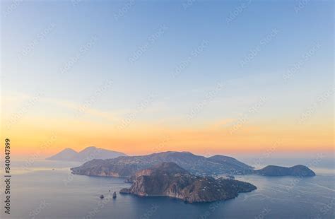 Beautiful Panoramic Aerial View Photo From Flying Drone On Vulcano