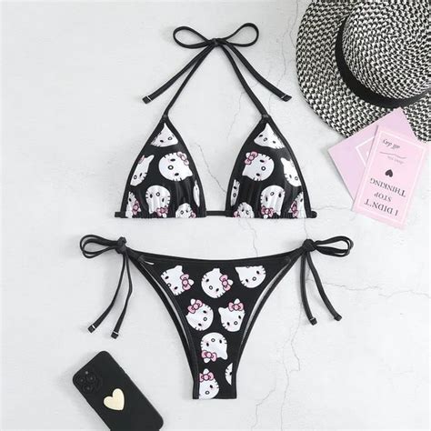 Sanrios Kawaii Kuromi Hello Kittys Women Underwear Set Bikini Bra Anime Cartoon Cute Sexy