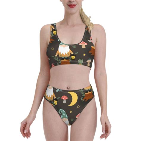 Fotbe Women S Gnome Insect Frog Print Bikini High Waisted Swimsuit Two