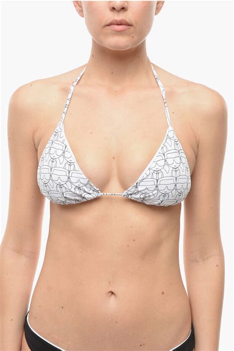 Karl Lagerfeld Triangle Bikini Top With All Over Iconic Print Women