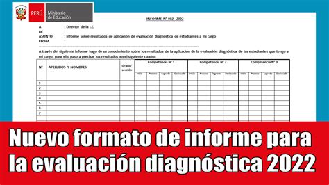 Nuevo Formato De Informe Para La Evaluaci N Diagn Stica